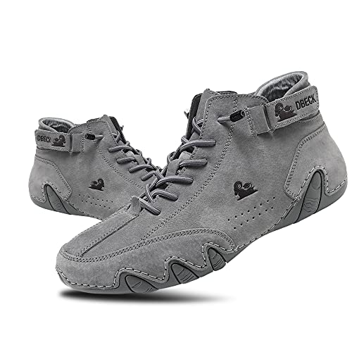 JishinGal Herren Wildleder Chukka Boots Leichte Barfuß-Wanderschuhe Outdoor Casual Italienische Handarbeit High Top Slip On Wandern, GRAU, 13 Women/11.5 Men von JishinGal