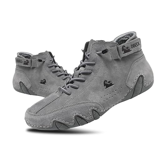 JishinGal Herren Wildleder Chukka Boots Leichte Barfuß-Wanderschuhe Outdoor Casual Italienische Handarbeit High Top Slip On Wandern, GRAU, 9 Wide Women/7.5 Wide Men von JishinGal