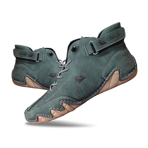 JishinGal Herren Wildleder Chukka Boots Leichte Barfuß-Wanderschuhe Outdoor Casual Italienische Handarbeit High Top Slip On Wandern, Grün , 8 Women/6.5 Men von JishinGal