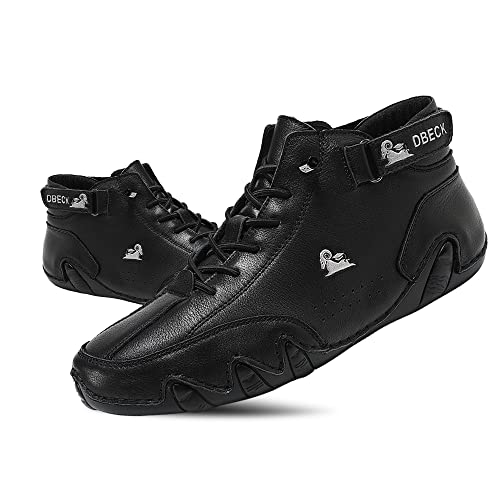 JishinGal Herren Wildleder Chukka Boots Leichte Barfuß-Wanderschuhe Outdoor Casual Italienische Handarbeit High Top Slip On Wandern, Schwarz, 9 Women/7.5 Men von JishinGal