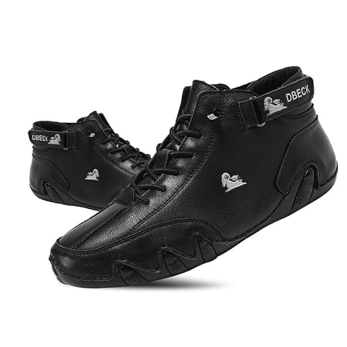 JishinGal Herren Wildleder Chukka Boots Leichte Barfuß-Wanderschuhe Outdoor Casual Italienische Handarbeit High Top Slip On Wandern, Schwarz, 9.5 Wide Women/8 Wide Men von JishinGal