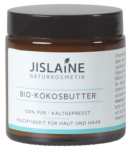 Jislaine Bio-KOKOSBUTTER 100g kaltgepresst - vegan & ohne Palmöl - Für Haut, Haare oder Lippen & auch als Make-Up-Entferner verwendbar - im Glastiegel von Jislaine Naturkosmetik