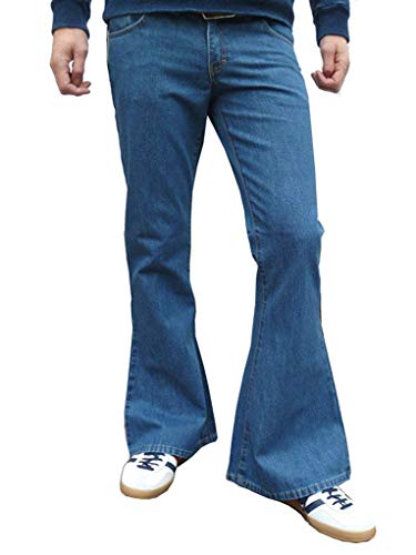 herren denim glocken unterseite vintage stil retro jeans medium stonewashed blau Alle größen - Herren, Stein Wash Hellblau, 36W x 34L von Jist