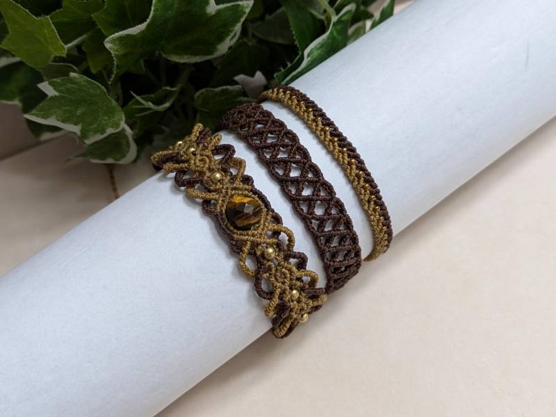 3-Er Armbandset Mit Tigerauge Perle, Freundschaftsarmbänder, Macramee Armbänder 3-Er Armbandset Mit Tigerauge Perle, Freundschaftsarmbänder, Macramee Armbänder von JitisDream