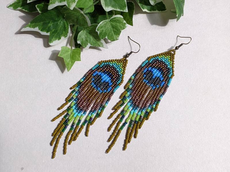 Fransen Ohrringe "Pfauenfedern", Miyuki Schmuck von JitisDream