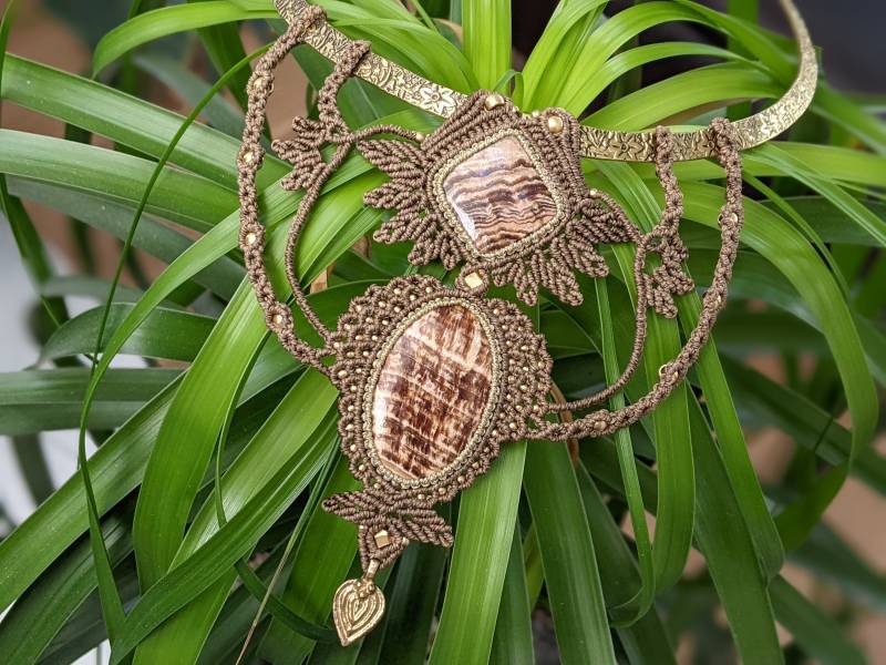 Macramee Halsreif, Halskette Mit Aragonit , Festival Schmuck von JitisDream