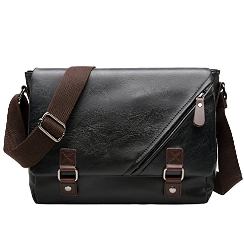 Jitong Herren PU Ledertasche Büro Umhängetasche Aktentasche Kuriertasche Elegance Laptoprucksäcke Businesstasche (Schwarz, 34 * 12 * 29 CM) von Jitong