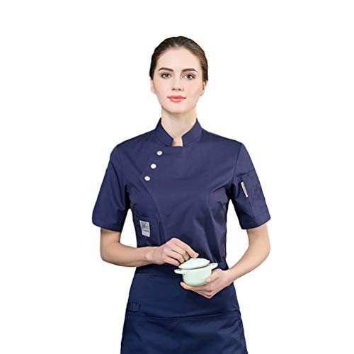 Jitong Kochjacke Herren Kochkleidung Küche Arbeitsjacke Bäckerjacke Kurzarm Arbeitskleidung für Köche - Blau, XL von Jitong