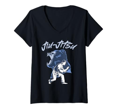 Damen Jiu Jitsu Gorilla und Kämpfer T-Shirt mit V-Ausschnitt von Jiu Jitsu Bekleidung für Frauen
