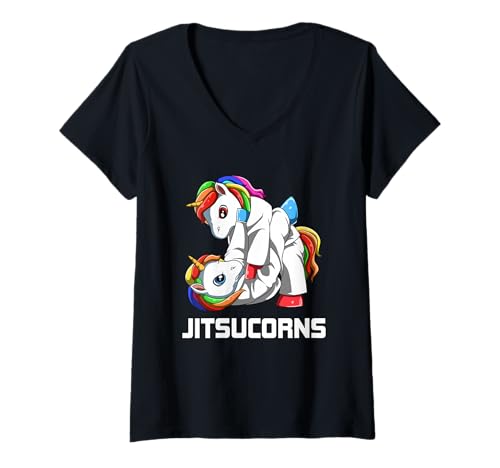 Damen Unicorn Brazilian Jiu Jitsu und Grappling T-Shirt mit V-Ausschnitt von Jiu Jitsu Einhorn Shirt Mädchen
