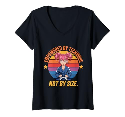 Damen Durch Technik gestärkt, Nicht durch Größe T-Shirt mit V-Ausschnitt Damen Durch Technik gestärkt, Nicht durch Größe T-Shirt mit V-Ausschnitt von Jiu Jitsu Empowerment for Kids