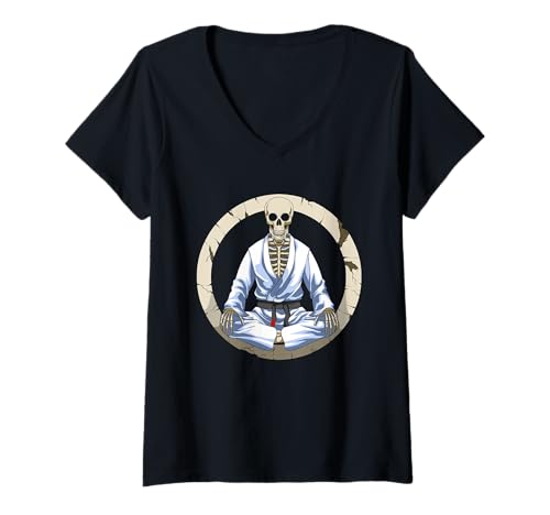 Damen BJJ Jiu Jitsu Skelett T-Shirt mit V-Ausschnitt Damen BJJ Jiu Jitsu Skelett T-Shirt mit V-Ausschnitt von Jiu Jitsu Geschenk Männer