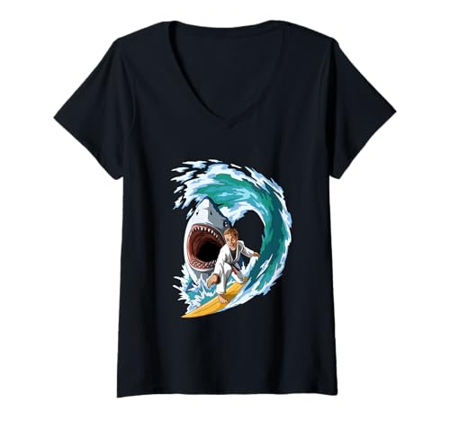 Damen Jiu Jitsu Surfen T-Shirt mit V-Ausschnitt Damen Jiu Jitsu Surfen T-Shirt mit V-Ausschnitt von Jiu Jitsu Hemd Männer