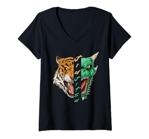 Damen Jiu Jitsu Drache und Tiger T-Shirt mit V-Ausschnitt Damen Jiu Jitsu Drache und Tiger T-Shirt mit V-Ausschnitt von Jiu Jitsu Passende Outfits