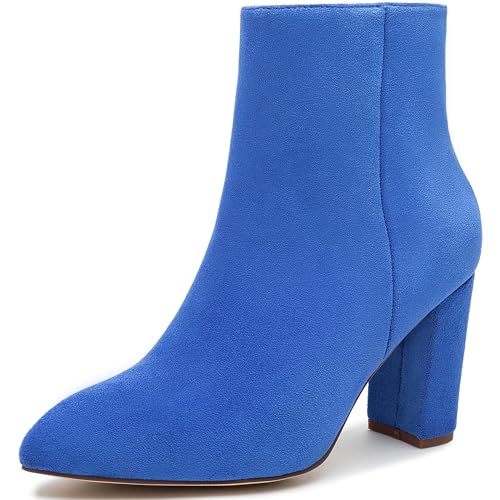 Jiu du GoGo-Stiefeletten für Damen, breiter Absatz, spitzer Zehenbereich, seitlicher Reißverschluss, elegante Go-Go-Go-Stiefel, Blauer Samt, 39.5 EU Jiu du GoGo-Stiefeletten für Damen, breiter Absatz, spitzer Zehenbereich, seitlicher Reißverschluss, elegante Go-Go-Go-Stiefel, Blauer Samt, 39.5 EU von Jiu du