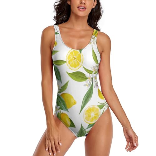 JiuPopular Damen-Badeanzug, gelbe Zitrone, Bikini-Set, einteiliger Badeanzug, Badeanzüge, Gelbe Zitrone., M von JiuPopular