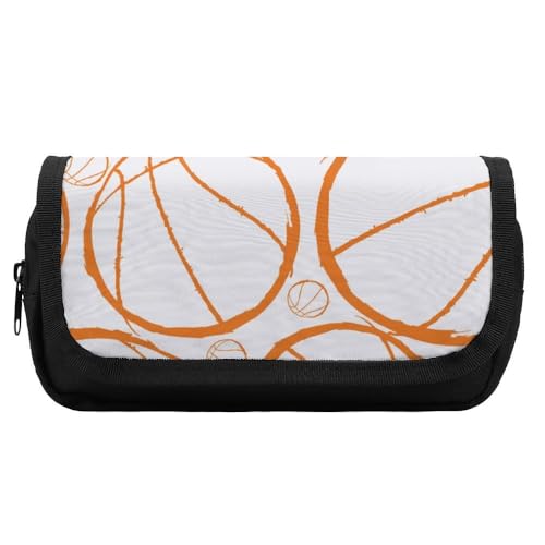 JiuPopular Doppellagiges Federmäppchen, Basketball-Sport-Muster, Schreibwaren-Tasche als Federmäppchen für Büro und Schule, Geschäftsreise oder kleine Werkzeugbox, Make-up-Tasche für Mädchen von JiuPopular