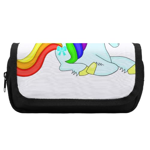 JiuPopular Doppellagiges Federmäppchen, Einhorn-Regenbogen-niedliches Schreibwarenetui als Federmäppchen für Büro und Schule, Geschäftsreisetasche oder kleine Werkzeugbox, Make-up-Tasche für Mädchen von JiuPopular