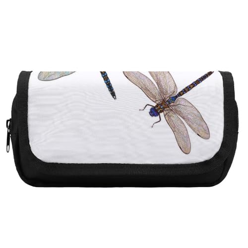 JiuPopular Doppellagiges Federmäppchen, bunte Libelle, Schreibwaren-Tasche als Federmäppchen für Büro und Schule, Geschäftsreise oder kleine Werkzeugbox, Make-up-Tasche für Mädchen von JiuPopular