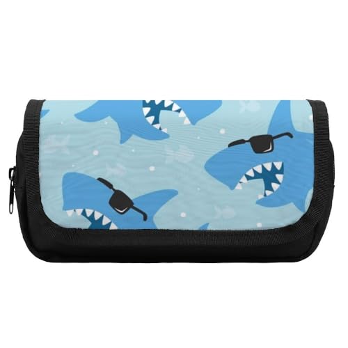 JiuPopular Doppellagiges Federmäppchen, coole animierte SharkStationery Tasche verwendet als Federmäppchen für Büro und Schule, Geschäftsreise oder kleine Werkzeugbox, Mädchen Make-up-Tasche von JiuPopular