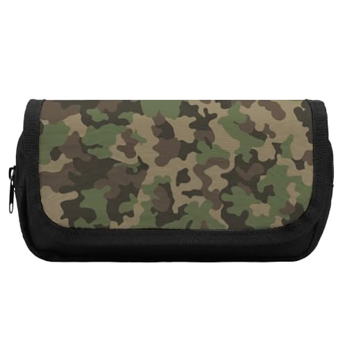 JiuPopular Doppellagiges Federmäppchen, grünes CamoStationery Bag verwendet als Federmäppchen für Büro und Schule, Geschäftsreise oder kleine Werkzeugbox, Mädchen Make-up-Tasche von JiuPopular