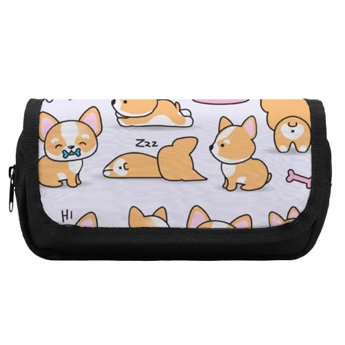 JiuPopular Doppellagiges Federmäppchen, lustige CorgiStationery Tasche verwendet als Federmäppchen für Büro und Schule, Geschäftsreise oder kleine Werkzeugbox, Mädchen Make-up-Tasche von JiuPopular