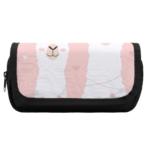 JiuPopular Doppellagiges Federmäppchen, niedliche LamaSchreibwaren-Tasche als Federmäppchen für Büro und Schule, Geschäftsreisetasche oder kleine Werkzeugbox, Make-up-Tasche für Mädchen von JiuPopular