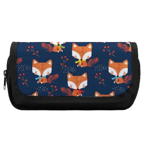 JiuPopular Doppellagiges Federmäppchen, niedlicher Schal, Fuchs, Schreibwaren-Tasche als Federmäppchen für Büro und Schule, Geschäftsreise oder kleine Werkzeugbox, Make-up-Tasche für Mädchen von JiuPopular