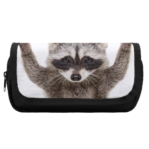 JiuPopular Doppellagiges Federmäppchen, niedlicher Waschbär-Schreibwarenbeutel als Federmäppchen für Büro und Schule, Geschäftsreisetasche oder kleine Werkzeugbox, Make-up-Tasche für Mädchen von JiuPopular