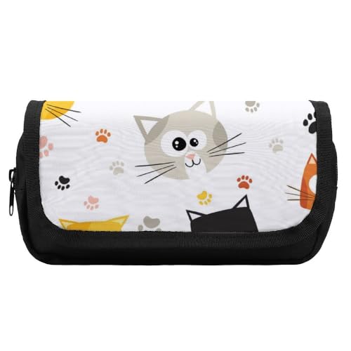 JiuPopular Doppellagiges Federmäppchen, schöne Cartoon-Kats-Schreibwaren-Tasche als Federmäppchen für Büro und Schule, Geschäftsreisetasche oder kleine Werkzeugbox, Make-up-Tasche für Mädchen von JiuPopular