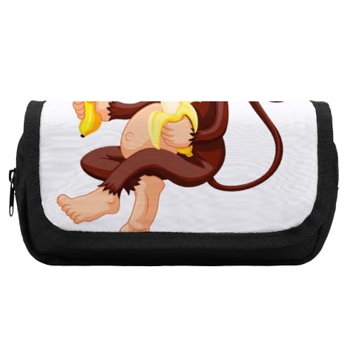 JiuPopular Doppelschichtiges Federmäppchen, Affen-BananaSchreibwaren-Tasche als Federmäppchen für Büro und Schule, Geschäftsreisetasche oder kleine Werkzeugbox, Make-up-Tasche für Mädchen von JiuPopular