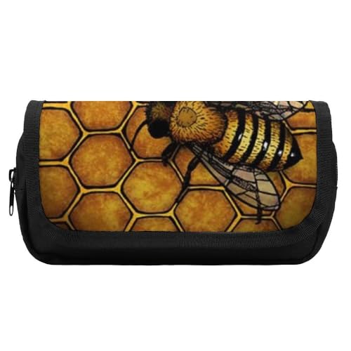 JiuPopular Doppelschichtiges Federmäppchen, Bienen-Honigbienen-Schreibwaren-Tasche als Federmäppchen für Büro und Schule, Geschäftsreisetasche oder kleine Werkzeugbox, Make-up-Tasche für Mädchen von JiuPopular