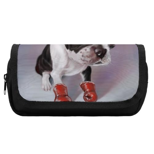 JiuPopular Doppelschichtiges Federmäppchen, Boxing Boston TerrierSchreibwaren-Tasche als Federmäppchen für Büro und Schule, Geschäftsreise oder kleine Werkzeugbox, Make-up-Tasche für Mädchen von JiuPopular