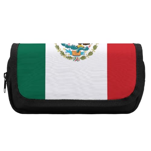 JiuPopular Doppelschichtiges Federmäppchen, Flagge von Mexiko, Schreibwaren-Tasche als Federmäppchen für Büro und Schule, Geschäftsreise oder kleine Werkzeugbox, Make-up-Tasche für Mädchen von JiuPopular