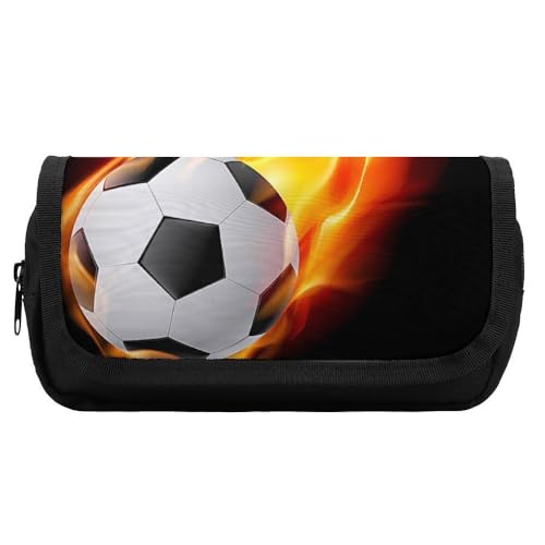 JiuPopular Doppelschichtiges Federmäppchen, Fußball-Feuerbedarfs-Tasche als Federmäppchen für Büro und Schule, Business-Reisetasche oder kleine Werkzeugbox, Make-up-Tasche für Mädchen von JiuPopular