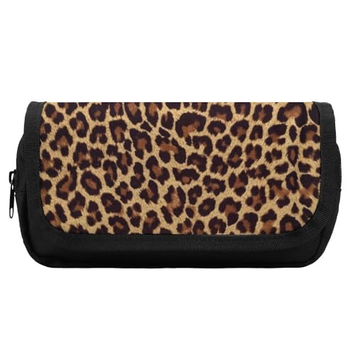 JiuPopular Doppelschichtiges Federmäppchen, Geparden-Muster, Schreibwaren-Tasche als Federmäppchen für Büro und Schule, Geschäftsreisetasche oder kleine Werkzeugbox, Make-up-Tasche für Mädchen von JiuPopular