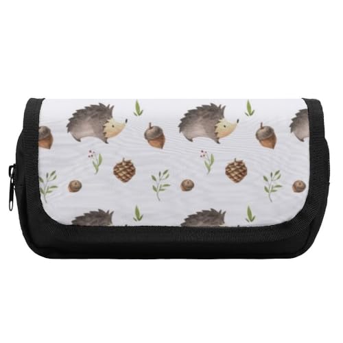 JiuPopular Doppelschichtiges Federmäppchen, Igel-Schreibwaren-Tasche als Federmäppchen für Büro und Schule, Geschäftsreisetasche oder kleine Werkzeugbox, Make-up-Tasche für Mädchen von JiuPopular