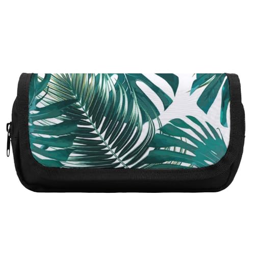 JiuPopular Doppelschichtiges Federmäppchen, Palmblatt und MonsteraStationery Tasche verwendet als Federmäppchen für Büro und Schule, Geschäftsreise oder kleine Werkzeugbox, Mädchen Make-up-Tasche von JiuPopular