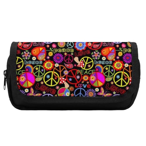 JiuPopular Doppelschichtiges Federmäppchen, Peace and LoveStationery Tasche verwendet als Federmäppchen für Büro und Schule, Geschäftsreise oder kleine Werkzeugbox, Mädchen Make-up-Tasche von JiuPopular
