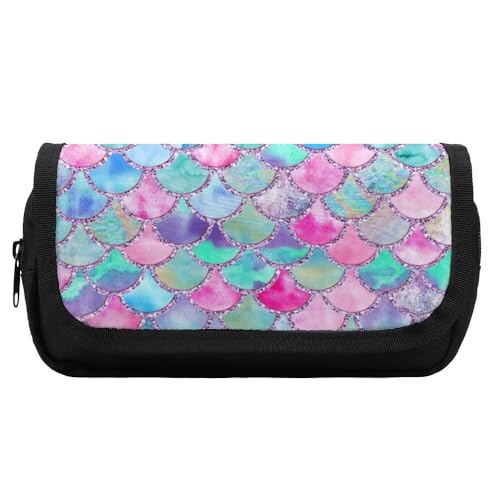 JiuPopular Doppelschichtiges Federmäppchen, Regenbogen-Aquarell-Waage von Meerjungfrau-Schreibwaren-Tasche als Federmäppchen für Büro und Schule, Geschäftsreisetasche oder kleine Werkzeugbox von JiuPopular
