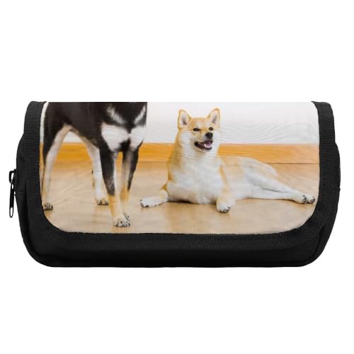 JiuPopular Doppelschichtiges Federmäppchen, Shiba Inu DogStationery Tasche verwendet als Federmäppchen für Büro und Schule, Geschäftsreise oder kleine Werkzeugbox, Mädchen Make-up-Tasche von JiuPopular
