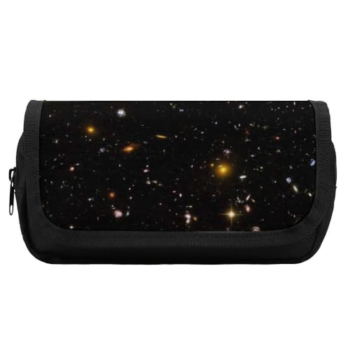 JiuPopular Doppelschichtiges Federmäppchen, Sternenhimmel, schwarz, glitzernd, Schreibwaren-Tasche als Federmäppchen für Büro und Schule, Geschäftsreisetasche oder kleine Werkzeugbox, Make-up-Tasche von JiuPopular