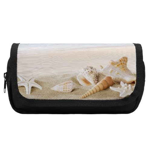 JiuPopular Doppelschichtiges Federmäppchen, Strand, Meer, Seestern, Schreibwaren-Tasche als Federmäppchen für Büro und Schule, Geschäftsreise oder kleine Werkzeugbox, Make-up-Tasche für Mädchen von JiuPopular