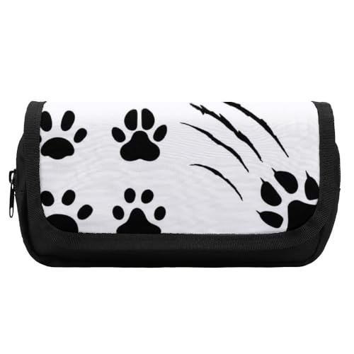 JiuPopular Doppelschichtiges Federmäppchen, Tierpfotenabdrücke, Schreibwaren-Tasche als Federmäppchen für Büro und Schule, Geschäftsreisetasche oder kleine Werkzeugbox, Make-up-Tasche für Mädchen von JiuPopular