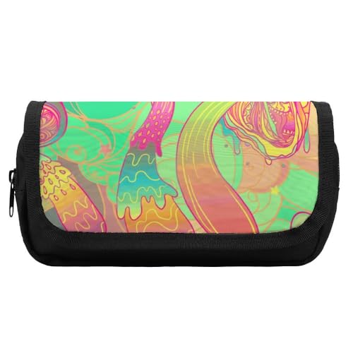 JiuPopular Doppelschichtiges Federmäppchen, Trippy-Pilz-Schreibwaren-Tasche als Federmäppchen für Büro und Schule, Geschäftsreisetasche oder kleine Werkzeugbox, Make-up-Tasche für Mädchen von JiuPopular