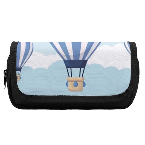 JiuPopular Doppelschichtiges Federmäppchen, blaue Heißluftballon-Schreibwaren-Tasche als Federmäppchen für Büro und Schule, Geschäftsreisetasche oder kleine Werkzeugbox, Make-up-Tasche für Mädchen von JiuPopular