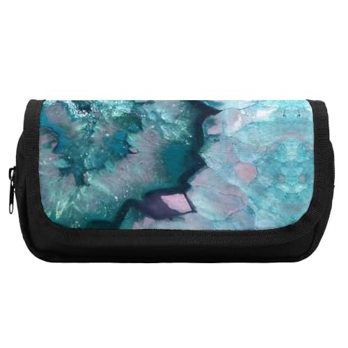 JiuPopular Doppelschichtiges Federmäppchen, blaugrüner Achat, Schreibwaren-Tasche als Federmäppchen für Büro und Schule, Geschäftsreisetasche oder kleine Werkzeugbox, Make-up-Tasche für Mädchen von JiuPopular