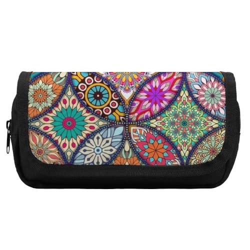 JiuPopular Doppelschichtiges Federmäppchen, bunte Blumen-Schreibwaren-Tasche als Federmäppchen für Büro und Schule, Geschäftsreisetasche oder kleine Werkzeugbox, Make-up-Tasche für Mädchen von JiuPopular
