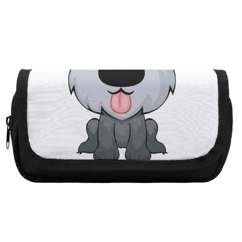 JiuPopular Doppelschichtiges Federmäppchen, niedlicher Schnauzerhund, Schreibwaren-Tasche als Federmäppchen für Büro und Schule, Geschäftsreise oder kleine Werkzeugbox, Make-up-Tasche für Mädchen von JiuPopular