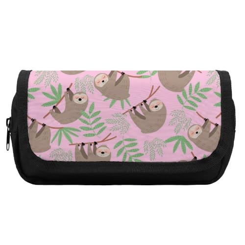 JiuPopular Doppelschichtiges Federmäppchen, niedliches Faultier-Schreibwarenetui als Federmäppchen für Büro und Schule, Geschäftsreisetasche oder kleine Werkzeugbox, Make-up-Tasche für Mädchen von JiuPopular